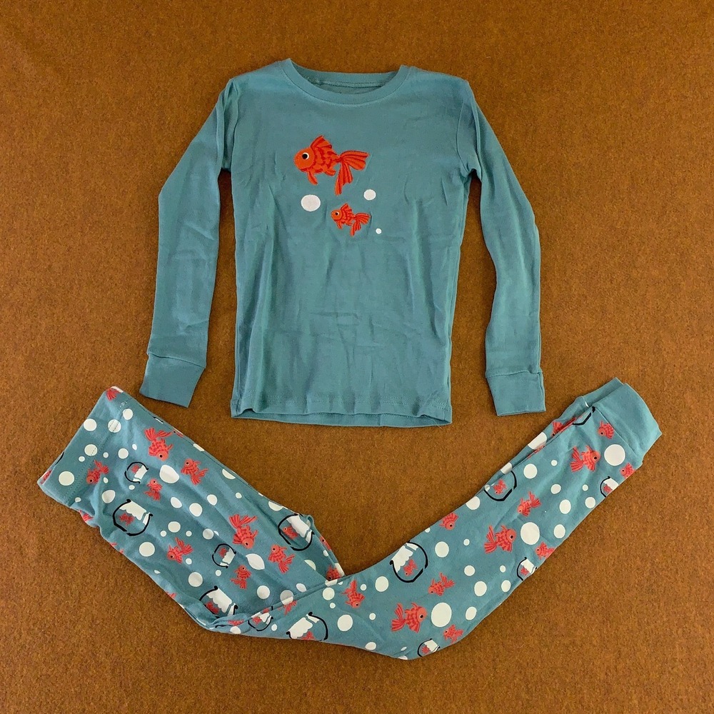 Leveret Boys 10 Snug Fit Green Fish Tank Print Cotton 2 Piece Pajama Set NWT